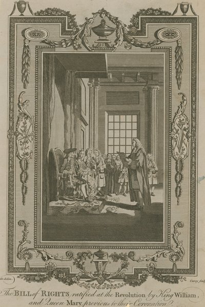 Bill of Rights ratifisert ved revolusjonen av kong William og dronning Mary av Samuel Wale