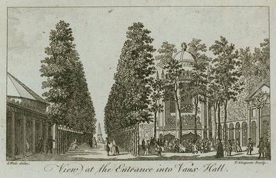 Utsikt over inngangen til Vauxhall Gardens, London av Samuel Wale