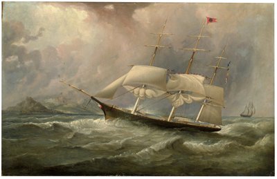 Black Ball Line klipperskipet Ocean Chief reduserer seil på sitt australske løp, ca. 1853 av Samuel Walters