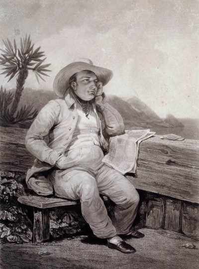 Portrett av Napoleon I (1769-1821) en Sainte Helene-gravering av Samuel William Reynolds (1773-1835) 1820 Ile d'Aix, Musee Napoleonien av Samuel William I Reynolds