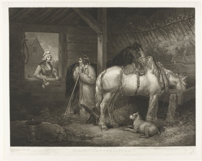 Gesprek in the stal Rustikk samtale (tittel på objekt) av Samuel William Reynolds (I)