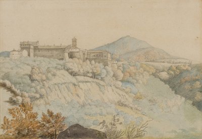 Klosteret Grotta Ferrata, antikkens Tusculum, Italia, ca. 1805 (blyant og wc på papir) av Samuel Woodforde