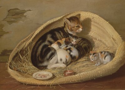 Katt med kattungene sine i en kurv, 1797 av Samuel de Wilde