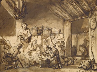 Adoration of the Shepherds, ca. 1646 (penn og pensel og blyant på papir) av Samuel van Hoogstraten
