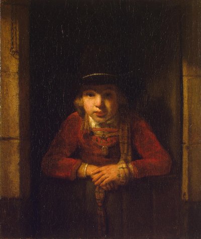 Gutt ser gjennom vinduet, ca. 1647 av Samuel van Hoogstraten