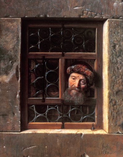 Mann ved et vindu, 1653 av Samuel van Hoogstraten