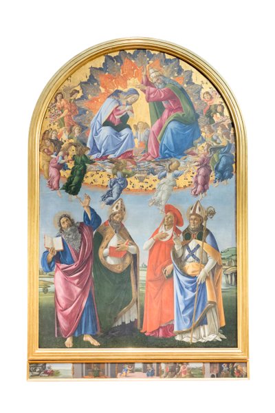 Kroningen av jomfruen med engler og evangelisten Johannes, den hellige Augustin av Sandro Botticelli