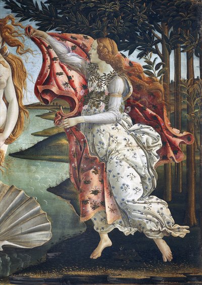 Venus' fødsel (detalj) - Tempera på lerret av Sandro Botticelli