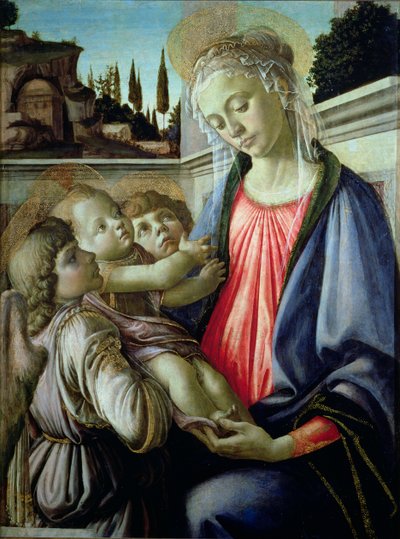 Madonna og barn med engler (tempera på panel) av Sandro Botticelli