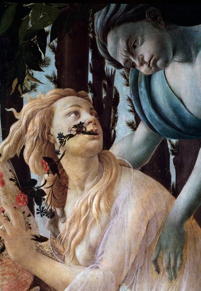 Våren. Detalj: Zephyr griper Chloris iført et gjennomsiktig slør (maleri av Sandro Botticelli