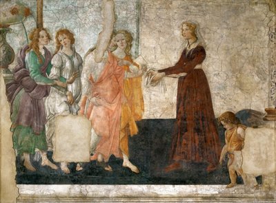 Venus and the Three Graces gir gaver til en ung jente av Sandro Botticelli