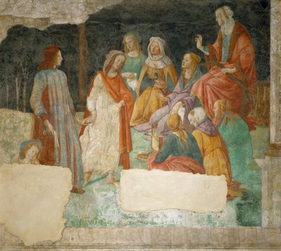 En ungdom (Lorenzo Tornabuoni?) blir brakt inn i av Minerva av Sandro Botticelli