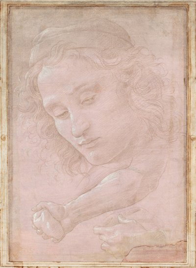 Leder for en ungdom med caps; en høyre underarm med hånden som holder en stein; og en venstre hånd som holder et draperi av Sandro Botticelli
