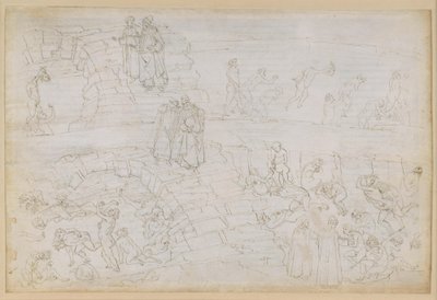 La Divina Commedia, Inferno XXIX. Vergil og Dante i helvetes åttende sirkel (Malebolge), 10. bolgia: Straffen for forfalskere og alkymister av Sandro Botticelli