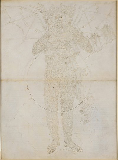 La Divina Commedia, Inferno XXXIV (2). Helvetes sentrum: Lucifer i full størrelse (Den store Satan); Farvel til Inferno av Sandro Botticelli