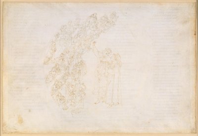 La Divina Commedia, Paradiso III. Den første planetsfæren (månehimmelen): Åpenbaringen av sjelene som en gang ble forhindret i å oppfylle et løfte; Dantes samtale med Piccarda Donati av Sandro Botticelli