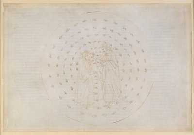 La Divina Commedia, Paradiso VII. Den andre planetsfæren (Merkurs himmel): Beatrice innvier Dante i vanskelige spørsmål om guddommelig rettferdighet, menneskets arvesynd og frelsen gjennom Kristi død av Sandro Botticelli