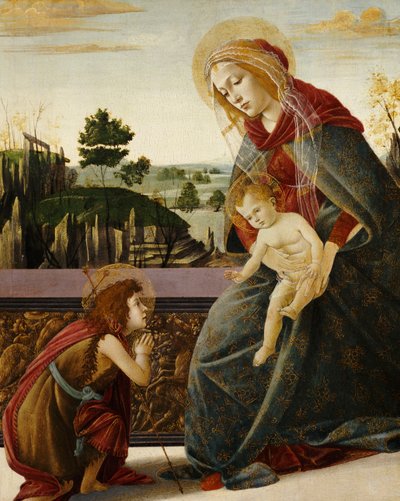 Madonnaen og barnet med den unge døperen Johannes i et landskap av Sandro Botticelli