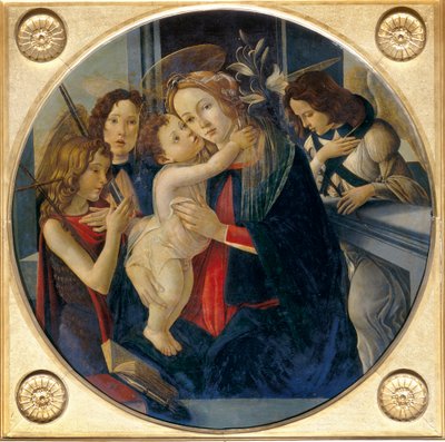 Madonna med barn, den unge døperen Johannes og engler av Sandro and workshop Botticelli