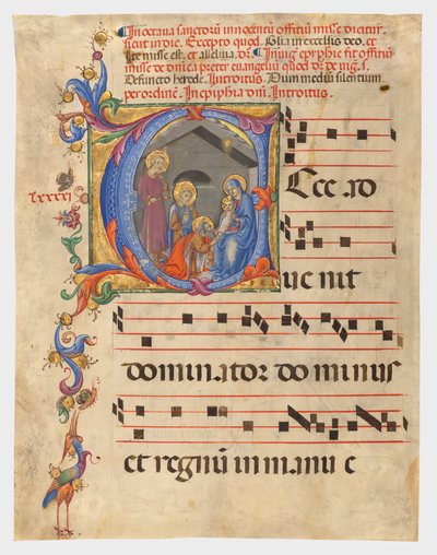 Initiale E: Die Anbetung der Könige, Blatt aus einem Graduale av Sano di Pietro