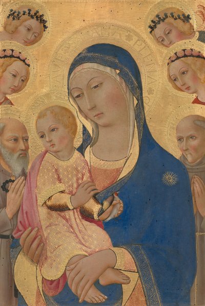 Madonna og barn med Saint Jerome, Saint Bernardino og engler, ca. 14601470. av Sano di Pietro