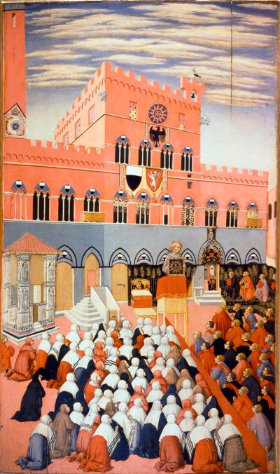 Predikasjonen til Bernardino av Siena (Bernardino da Siena eller Bernardino degli Albizzeschi av Sano di also Ansano di Pietro di Mencio Pietro