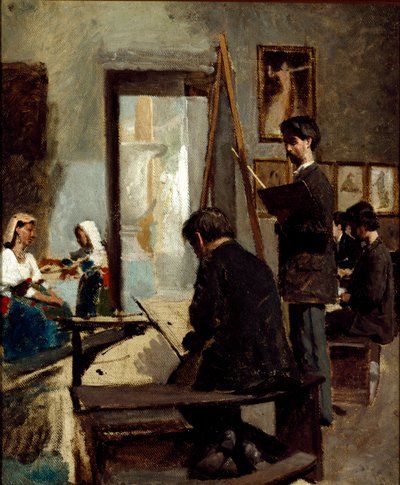 Studiet av grå farger (et malers atelier) (olje på lerret av Sante Bertelli