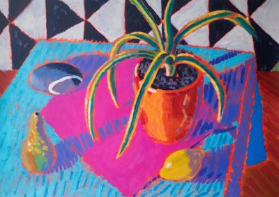 Stilleben #38, 2024 (akryl på papir) av Sara Hayward