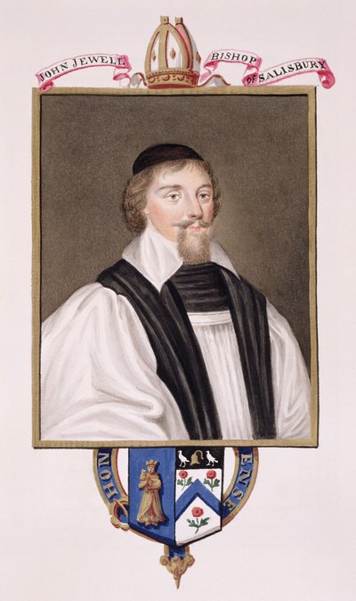 Portrett av John Jewel (1522-71) biskop av Salisbury fra 'Memoirs of the Court of Queen Elizabeth', utgitt i 1825 (wc og gouache på papir) av Sarah Countess of Essex