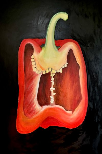 Halbe rote Paprika, 2024 von Sarah Thompson-Engels