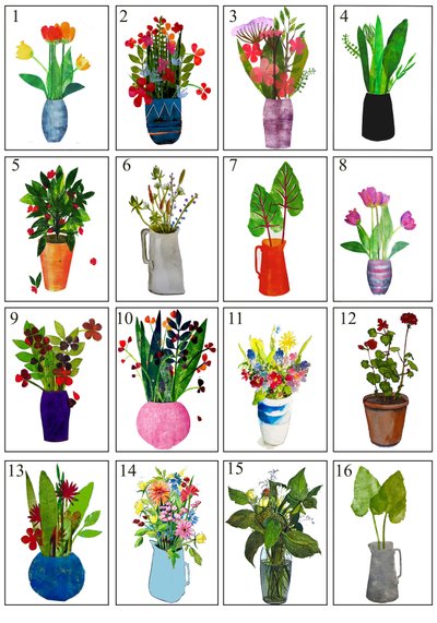 Potter og vaser 2021 (blekk på papir) av Sarah Thompson-Engels