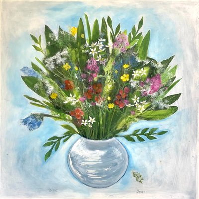 Rund vase, 2021 (akryl om bord) av Sarah Thompson Engels
