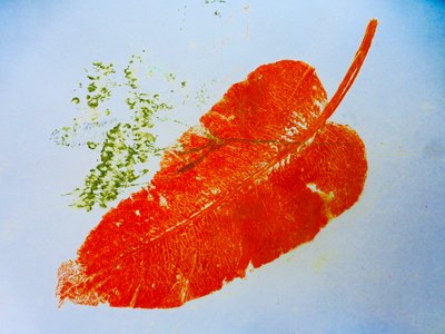 Appelsinblad (monoprint på papir) 2020 av Sarah Thompson Engels