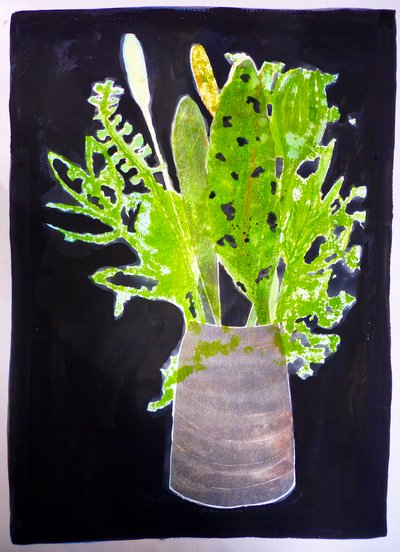 Tangblader (monoprint på papir) 2020 av Sarah Thompson Engels