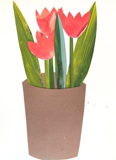 Tulipaner i en krukke, 2018 (collage) av Sarah Thompson Engels