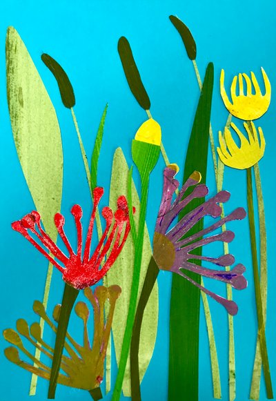 blomster og gress, 2019 (collage) av Sarah Thompson Engels