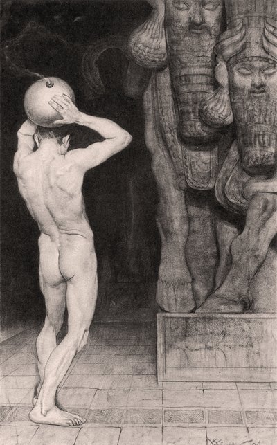 Der Anarchist, 1894 (kullgrafitt om bord) av Sascha Schneider