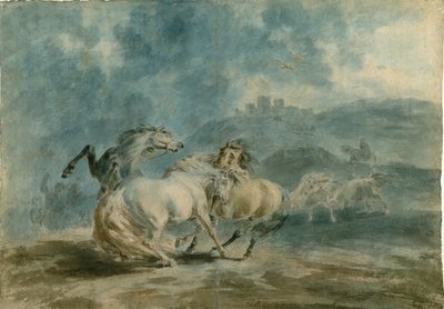 Horses Fighting (wc over grafitt på kraftig teksturlagt papir) av Sawrey Gilpin