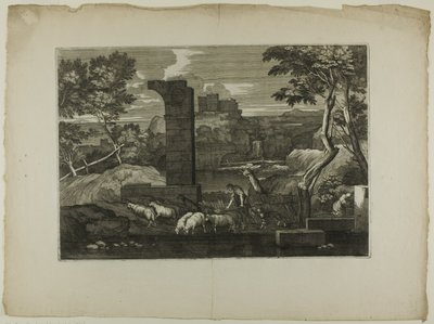 Landskap med en hyrde og flokken hans av Sébastien Bourdon