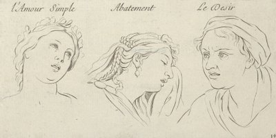 Enkel kjærlighet, motløshet, begjær fra lidenskapenes karakterer, inngravert på..., 1695-1720. av Sébastien Le Clerc the Younger