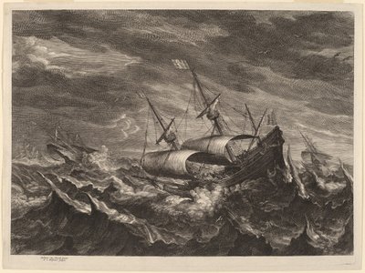 Seilbåter i en storm av Schelte Adams Bolswert after Andries van Eertvelt