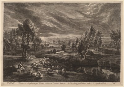 Et landskap med en landsby av Schelte Adams Bolswert after Sir Peter Paul Rubens