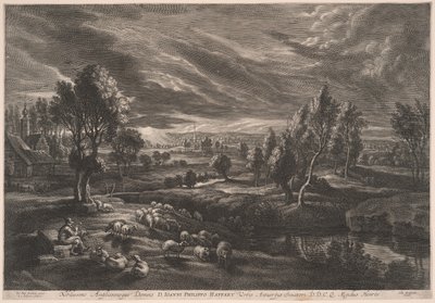 Landskap med sauer, fra De små landskapene av Schelte Adamsz. Bolswert