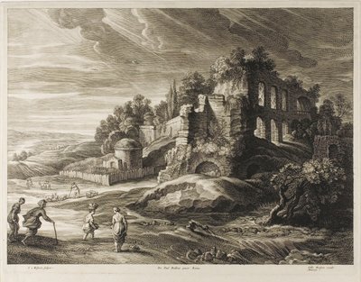 Landskap med de store ruinene, fra The Small Landscapes av Schelte Adamsz. Bolswert