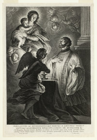 Jomfruen og barnet viser seg for Saint Francis Xavier av Schelte Adamsz. Bolswert