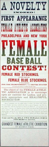 Plakat som reklamerer for en baseballkamp for kvinner (litho i farger) av School American