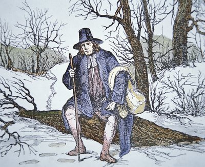 Roger Williams in the Wilderness (farge litho) av School American