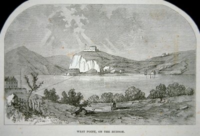 West Point, nøkkelfortet som Benedict Arnold planla å levere til britene under uavhengighetskrigen (litho) av School American