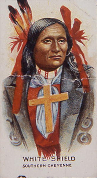 White Shield, fra den sørlige Cheyenne-stammen (farge litho) av School American