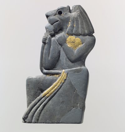 Plakettfragment: knelende løvehodet figur, ca. 1700-tallet f.Kr. (Elfenben (flodhest), gullfolie) av School Anatolian